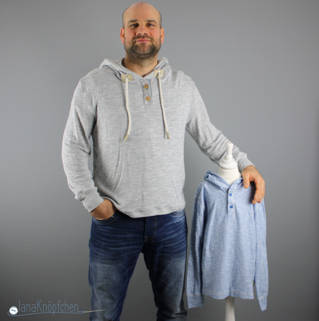 Mein erstes selbstgenähtes Männershirt aus Strick. Schnittvorbild war ein gekauftes Shirt von H&M. JanaKnöpfchen - Nähen für Jungs. Nähblog