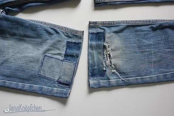 Tutorial aus langer Jeanshose eine kurze Jeans nähen. Hosenbein abschneiden. JanaKnöpfchen - Nähen für Jungs. Nähblog