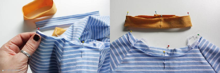 Tutorial Halsausschnitt versäubern - Viertel stecken. JanaKnöpfchen - Nähen für Jungs