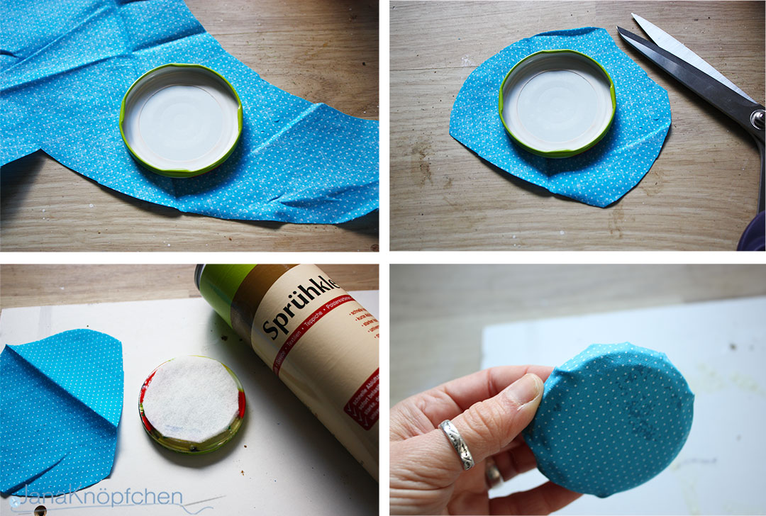 DIY Gläser verschönern. Deckel mit Stoff bekleben. JanaKnöpfchen - Nähen für Jungs