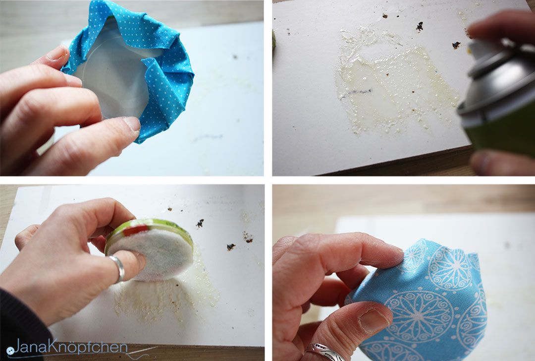 DIY Gläser verschönern. Deckel mit Stoff bekleben. JanaKnöpfchen - Nähen für Jungs