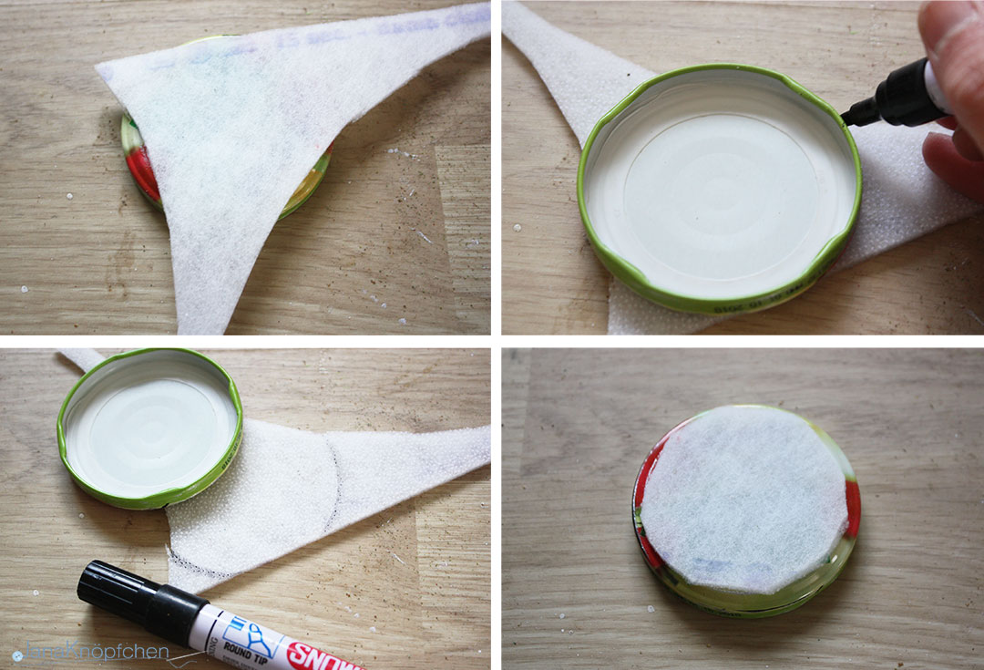 DIY Gläser verschönern, Deckel vorbereiten und mit Vlies bekleben. JanaKnöpfchen - Nähen für Jungs