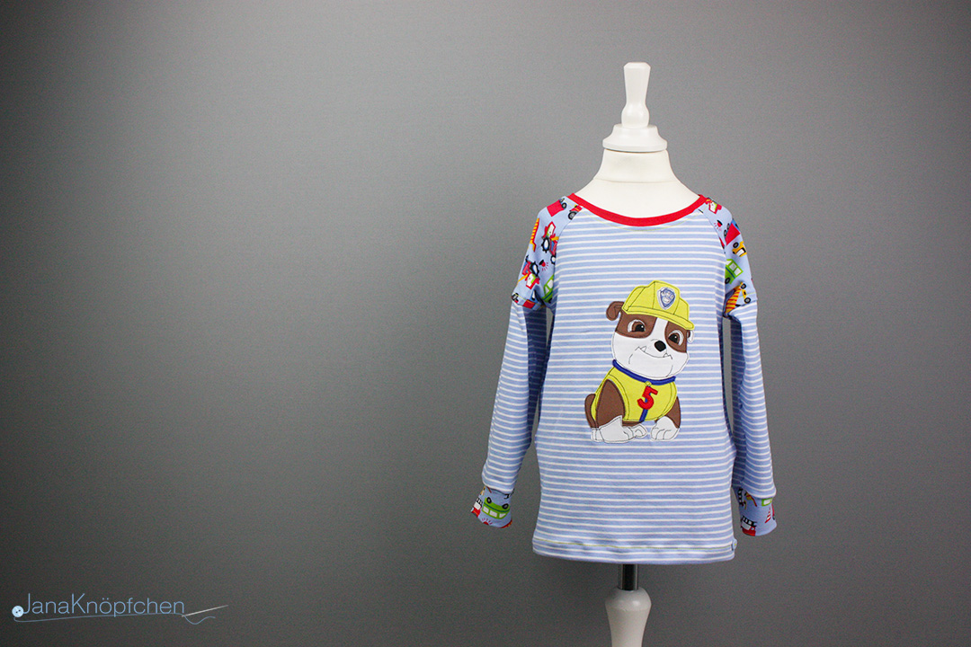 Selbstgenähtes Geburtstagsshirt mit Paw Patrol Rubble Applikation . JanaKnöpfchen - Nähen für Jungs